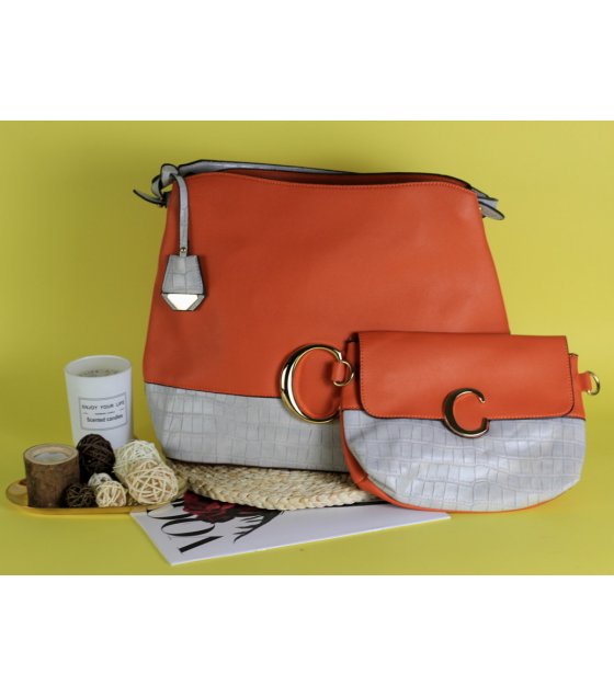 H1617 - Fashion 2pc Orange Handbag Set
